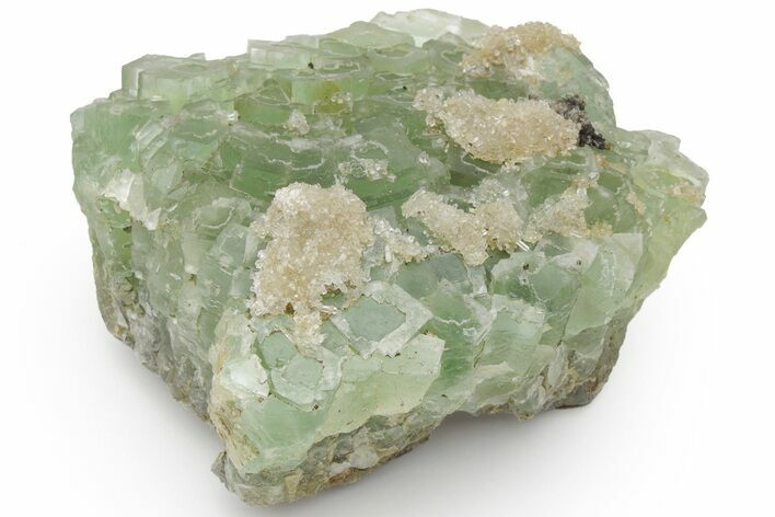 Green Cubic Fluorite Crystal Cluster w/ Gemmy Quartz - Morocco #219283
